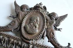 Ancienne paire d'appliques miroirs bronze Napoléon III, satyre, angelot, 46.5cm