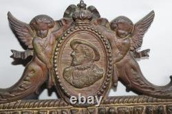 Ancienne paire d'appliques miroirs bronze Napoléon III, satyre, angelot, 46.5cm