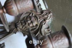 Ancienne paire d'appliques miroirs bronze Napoléon III, satyre, angelot, 46.5cm