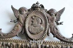 Ancienne paire d'appliques miroirs bronze Napoléon III, satyre, angelot, 46.5cm