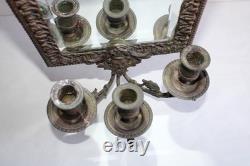 Ancienne paire d'appliques miroirs bronze Napoléon III, satyre, angelot, 46.5cm