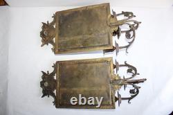 Ancienne paire d'appliques miroirs bronze Napoléon III, satyre, angelot, 46.5cm