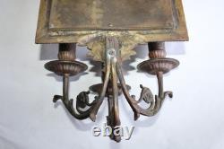 Ancienne paire d'appliques miroirs bronze Napoléon III, satyre, angelot, 46.5cm