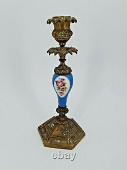 Ancienne paire de bougeoir en bronze et porcelaine de Paris Napoléon III