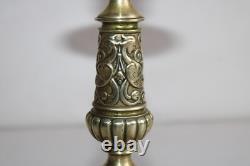 Ancienne paire de bougeoirs en bronze, Napoléon III, tête de faune, h 20 cm