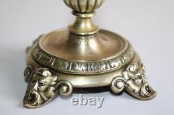 Ancienne paire de bougeoirs en bronze, Napoléon III, tête de faune, h 20 cm