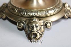 Ancienne paire de bougeoirs en bronze, Napoléon III, tête de faune, h 20 cm