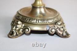Ancienne paire de bougeoirs en bronze, Napoléon III, tête de faune, h 20 cm