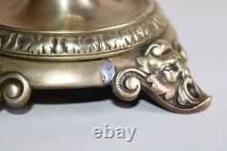 Ancienne paire de bougeoirs en bronze, Napoléon III, tête de faune, h 20 cm