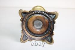 Ancienne paire de bougeoirs en bronze, Napoléon III, tête de faune, h 20 cm
