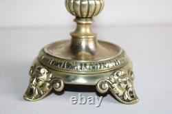 Ancienne paire de bougeoirs en bronze, Napoléon III, tête de faune, h 20 cm