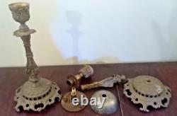 Ancienne paire de bougeoirs musicaux Napoléon III avec sonnette d'appel au pied