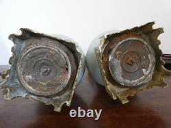 Ancienne paire de pieds de lampe à pétrole bronze céramique Céladon Napoléon III