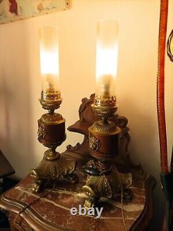Anciennes Lampes Napoléon Bronze. Style Pétrole Electrifiee