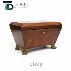 Angleterre Boite Coffret A Thé Bois Acajou Bronze Victorian Tea Caddy Casket Box