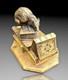 Anquetil Boite A Timbres Bronze Dore Decor De Souris+livres Xixème
