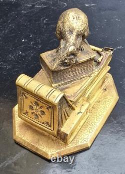 Anquetil Boite A Timbres Bronze Dore Decor De Souris+livres Xixème