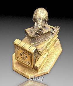 Anquetil Boite A Timbres Bronze Dore Decor De Souris+livres Xixème