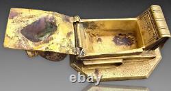Anquetil Boite A Timbres Bronze Dore Decor De Souris+livres Xixème