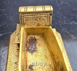 Anquetil Boite A Timbres Bronze Dore Decor De Souris+livres Xixème