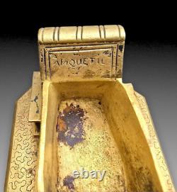 Anquetil Boite A Timbres Bronze Dore Decor De Souris+livres Xixème