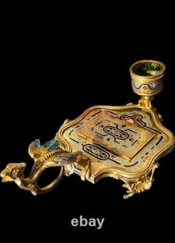 Antique 19thC Champleve Enamel Bronze Alphonse Giroux Bougeoir