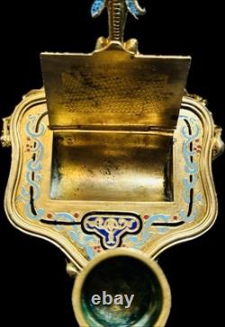 Antique 19thC Champleve Enamel Bronze Alphonse Giroux Bougeoir
