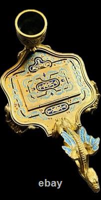 Antique 19thC Champleve Enamel Bronze Alphonse Giroux Bougeoir