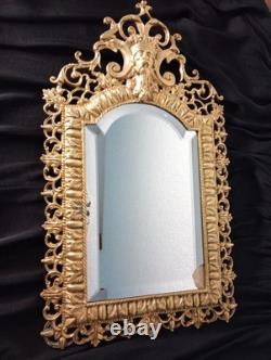 Antique French Cast Bronze Mirror Napoleon III Crowned King Maskaron Eagles 19th