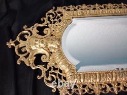 Antique French Cast Bronze Mirror Napoleon III Crowned King Maskaron Eagles 19th