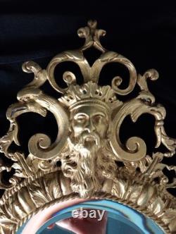 Antique French Cast Bronze Mirror Napoleon III Crowned King Maskaron Eagles 19th
