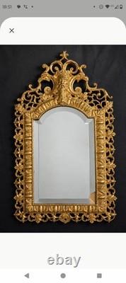 Antique French Cast Bronze Mirror Napoleon III Crowned King Maskaron Eagles 19th