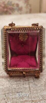 Antique Napoleon III French box- antique jewelery box/chest-tufted silk box
