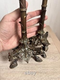 Antique Paire Bougeoir Bronze Napoléon 3 Art Nouveau Signé A. Delafontaine