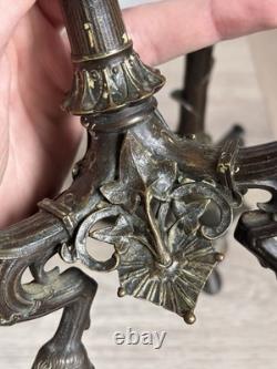 Antique Paire Bougeoir Bronze Napoléon 3 Art Nouveau Signé A. Delafontaine