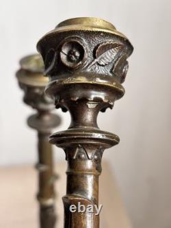 Antique Paire Bougeoir Bronze Napoléon 3 Art Nouveau Signé A. Delafontaine