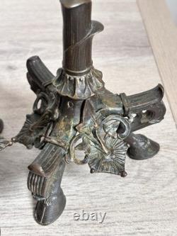 Antique Paire Bougeoir Bronze Napoléon 3 Art Nouveau Signé A. Delafontaine
