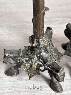 Antique Paire Bougeoir Bronze Napoléon 3 Art Nouveau Signé A. Delafontaine