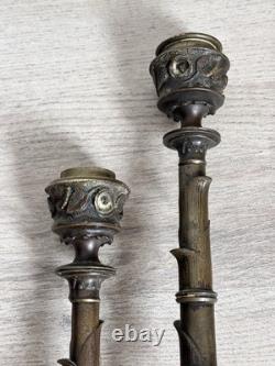 Antique Paire Bougeoir Bronze Napoléon 3 Art Nouveau Signé A. Delafontaine
