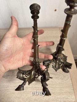 Antique Paire Bougeoir Bronze Napoléon 3 Art Nouveau Signé A. Delafontaine
