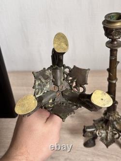 Antique Paire Bougeoir Bronze Napoléon 3 Art Nouveau Signé A. Delafontaine