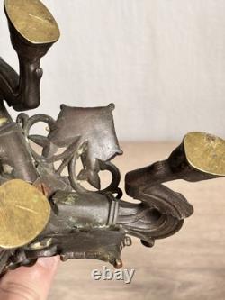 Antique Paire Bougeoir Bronze Napoléon 3 Art Nouveau Signé A. Delafontaine