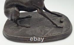 Antique sculpture bronze Levrette à la balle Pierre-Jules Mêne Doggy bronze