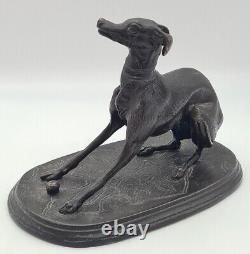 Antique sculpture statue bronze Levrette lévrier à la balle Pierre-Jules Mêne