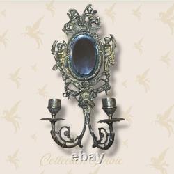 Applique Murale Bougeoir x2 avec Miroir Ovale Style Napoléon III Bronze