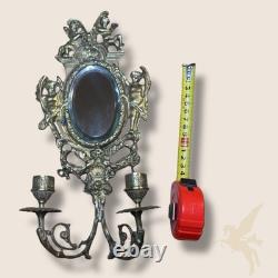 Applique Murale Bougeoir x2 avec Miroir Ovale Style Napoléon III Bronze