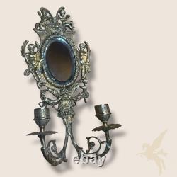 Applique Murale Bougeoir x2 avec Miroir Ovale Style Napoléon III Bronze