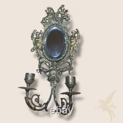 Applique Murale Bougeoir x2 avec Miroir Ovale Style Napoléon III Bronze