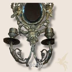 Applique Murale Bougeoir x2 avec Miroir Ovale Style Napoléon III Bronze