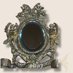 Applique Murale Bougeoir x2 avec Miroir Ovale Style Napoléon III Bronze